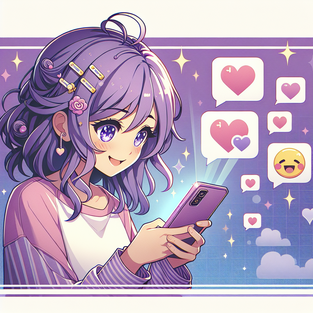 anime girl rizz emoji dating app conversation kawaii style with purple pink Chat AI theme