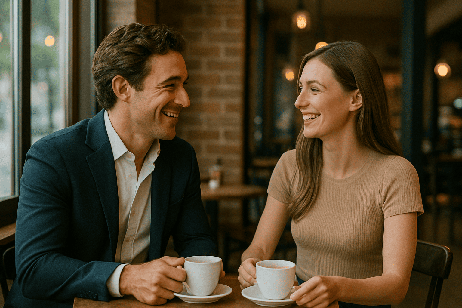 Happy couple using the Chat AI dating assistant for romantic conversations